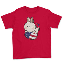 Bunny Napping on an American Flag Egg Gift design Youth Tee - Red