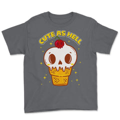 Cute as Hell Funny Skull Ice Cream Halloween Youth Tee - Smoke Grey