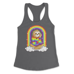 Gay Pride Rainbow Sloth Sitting on Clouds Pride Funny Gift design - Dark Grey
