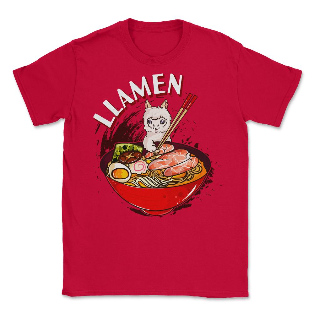 Ramen Bowl & Llama with Chopsticks Gift  design Unisex T-Shirt - Red