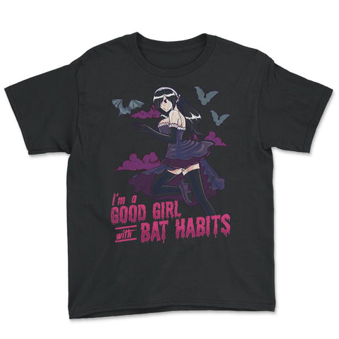 Goth Anime Bat Habits Girl Design print Youth Tee - Black