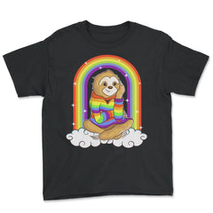 Gay Pride Rainbow Sloth Sitting on Clouds Pride Funny Gift design - Black