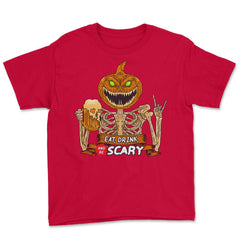 Eat, Drink & Be Scary Creepy Jack O Lantern Hallow Youth Tee - Red