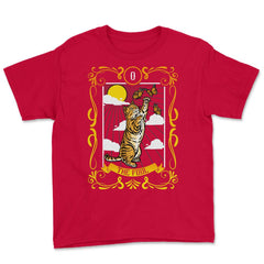 The Fool Cat Arcana Tarot Card Mystical Wiccan design Youth Tee - Red