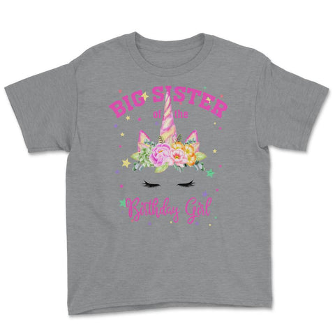 Big Sister of the Birthday Girl! Unicorn Face Theme Gift graphic - Grey Heather