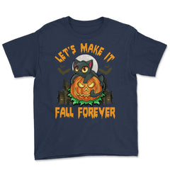 Funny & Cute Cat with Jack o Lantern Halloween Youth Tee - Navy
