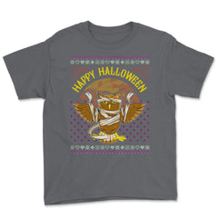 Happy Halloween Mummy Owl Funny Ugly Sweater Youth Tee - Smoke Grey