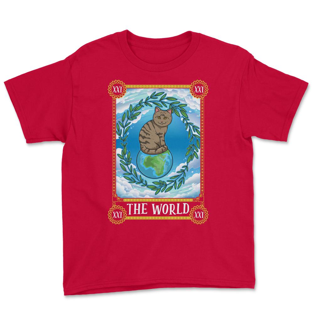 The World Cat Arcana Tarot Card Mystical Wiccan graphic Youth Tee - Red