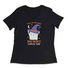 Witch or Boo Mummy Loves You Halloween Reveal graphic - Women's V-Neck Tee - Black