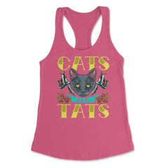 Cats and Tats Vintage Old Style Tattoo design print Women's Racerback - Hot Pink