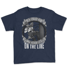 Everyday My Heart is on the Line for Lineworker Gift  print Youth Tee - Navy