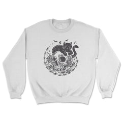 Mysterious Black Cat On A Skull Witchy Aesthetic Grunge print - Unisex Sweatshirt - White