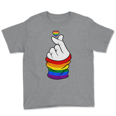 Gay Pride Flag K-Pop Love Hand Gift design Youth Tee - Grey Heather