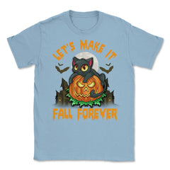 Funny & Cute Cat with Jack o Lantern Halloween Unisex T-Shirt - Light Blue