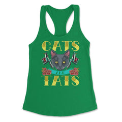 Cats and Tats Vintage Old Style Tattoo design print Women's Racerback - Kelly Green
