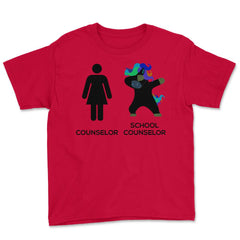 Funny School Counselor Appreciation Dabbing Unicorn Humor print Youth - Red