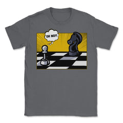 Funny Scared White Pawn Looking at Knight On Chessboard product - Smoke Grey