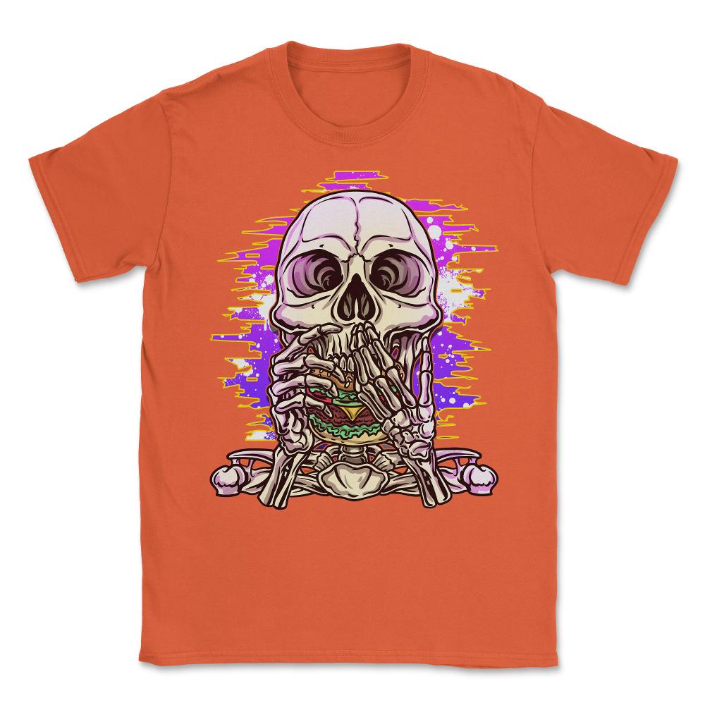 Skeleton Eating A Hamburger Funny Vaporwave design Unisex T-Shirt - Orange