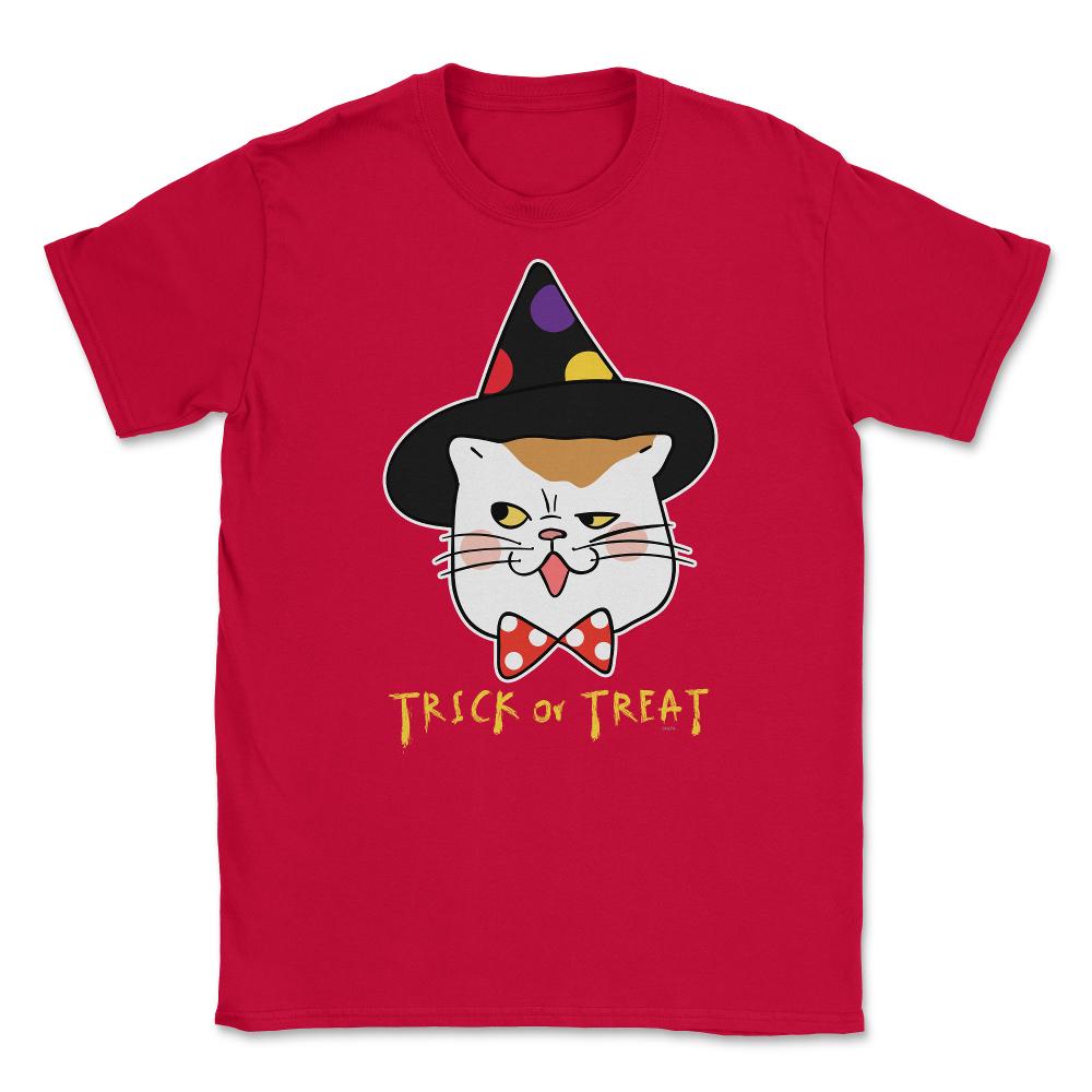 Trick or Treat Cat Face Funny Halloween costume Unisex T-Shirt - Red