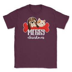 Pet Lovers Merry Christmas Funny T-Shirt Tee Gift Unisex T-Shirt - Maroon