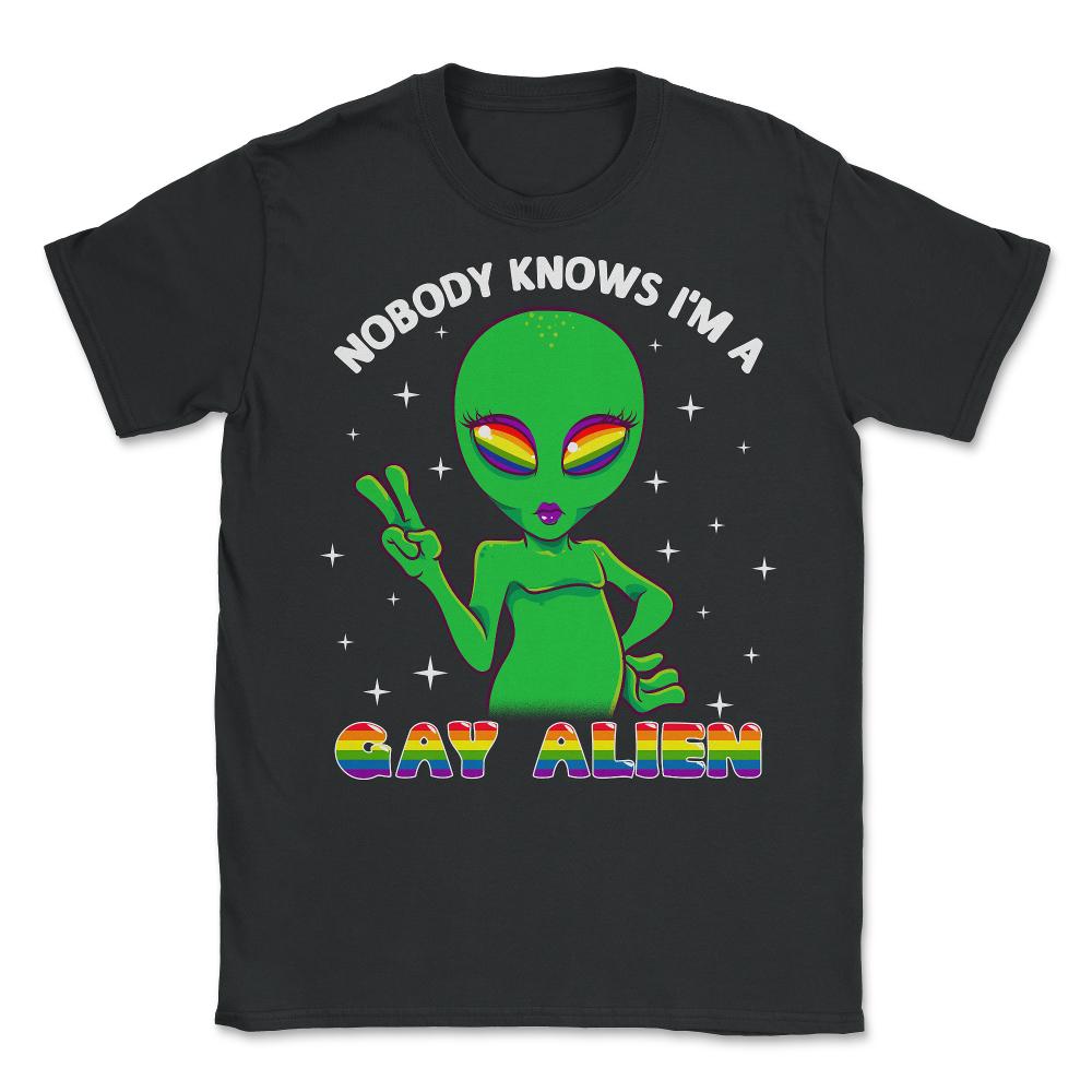 Gay Alien Rainbow Pride Funny Gift print - Unisex T-Shirt - Black