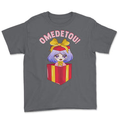 Anime Girl Omedetou Theme Happy Birthday Gift design Youth Tee - Smoke Grey