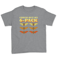 Check Out My Six Pack Cicada Pun Hilarious Design graphic Youth Tee - Grey Heather