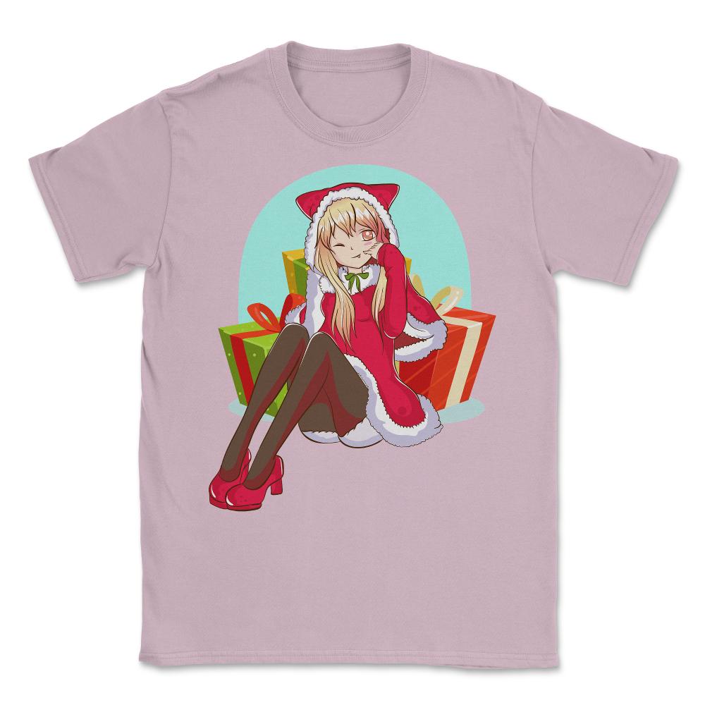 Christmas Anime Girl Unisex T-Shirt - Light Pink