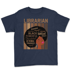 Librarian Melanin African American Woman Reading Lover print Youth Tee - Navy