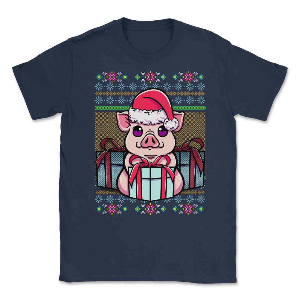 Pig Ugly Christmas Sweater Style Funny Unisex T-Shirt - Navy