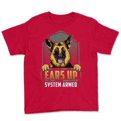 Ears Up System Armed K9 Police Dog German Shepherd design Youth Tee - Red