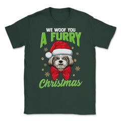 We Woof You a Merry Christmas Funny Shih Tzu Unisex T-Shirt - Forest Green