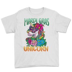 Mardi Gras Unicorn with Masquerade Mask Funny product Youth Tee - White