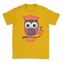 Owl on a tree branch Character Funny 7th Birthday girl print Unisex - Gold