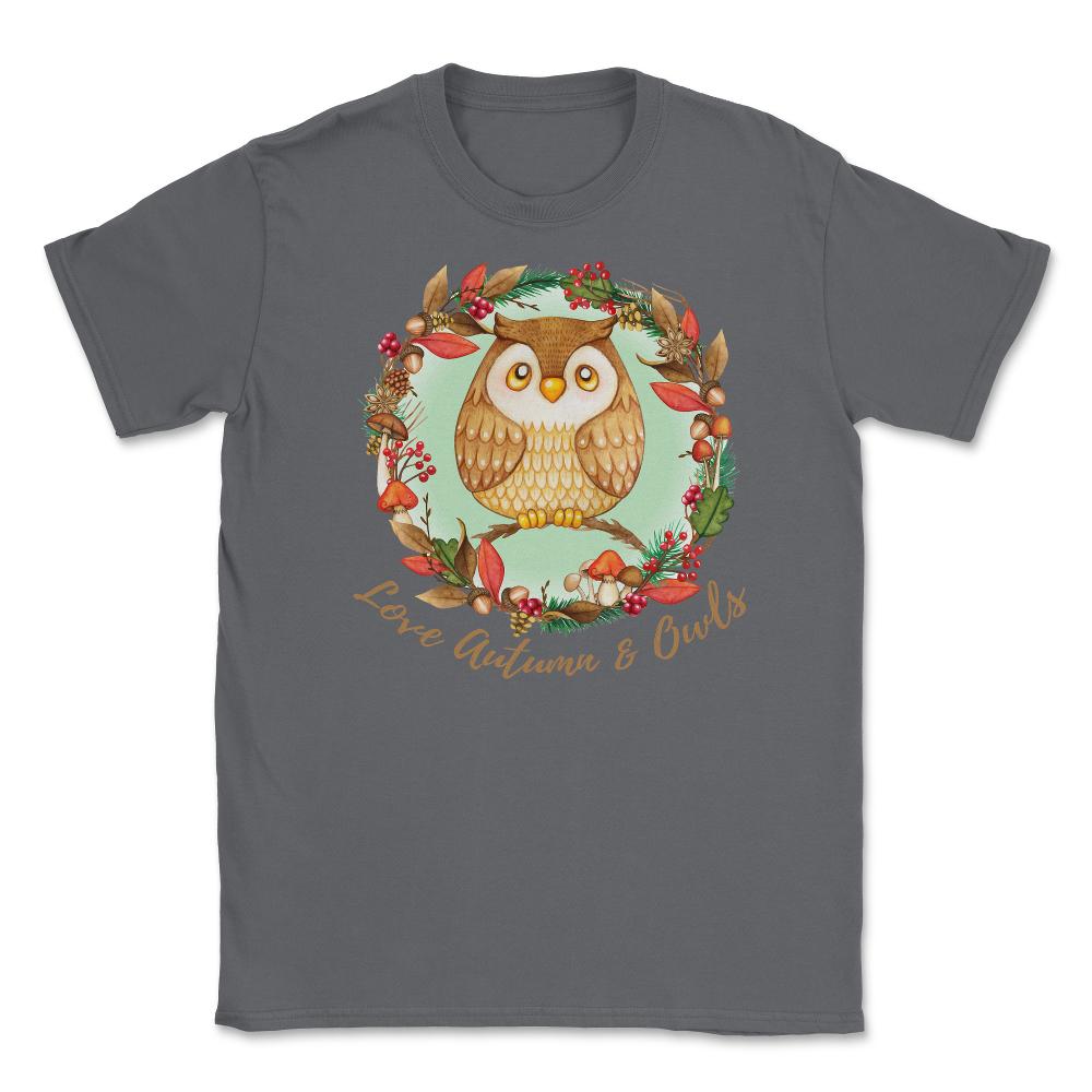 Love Autumn and Owls Cute Fall Design print Unisex T-Shirt - Smoke Grey