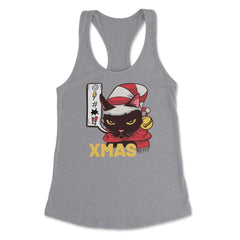 I Hate Christmas Funny Cute Angry Black Cat Face Pun Meme design - Heather Grey