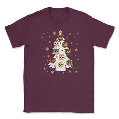 Owls XMAS Tree T-Shirt Cute Funny Humor Tee Gift Unisex T-Shirt - Maroon