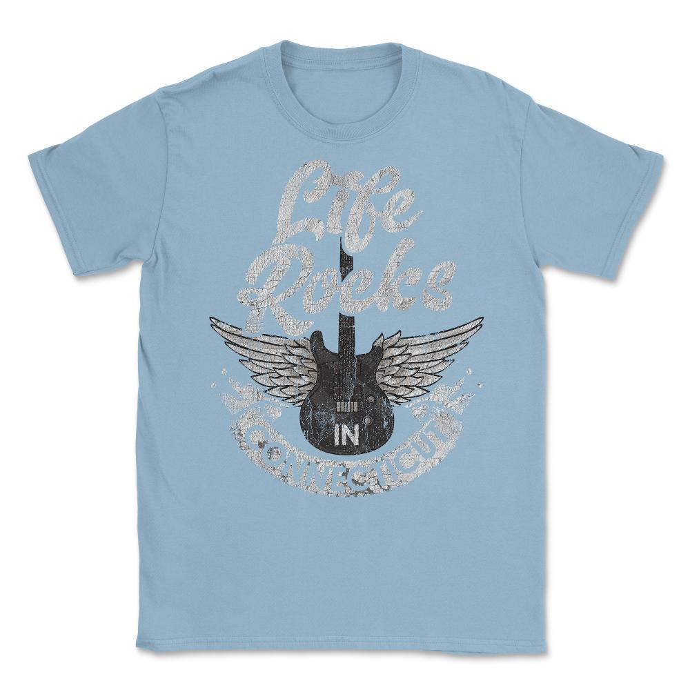 Life Rocks In Connecticut Electric Guitar With Wings print Unisex - Light Blue