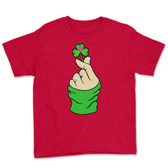 St Patricks Day K-pop Finger Heart Funny Humor Gift graphic Youth Tee - Red