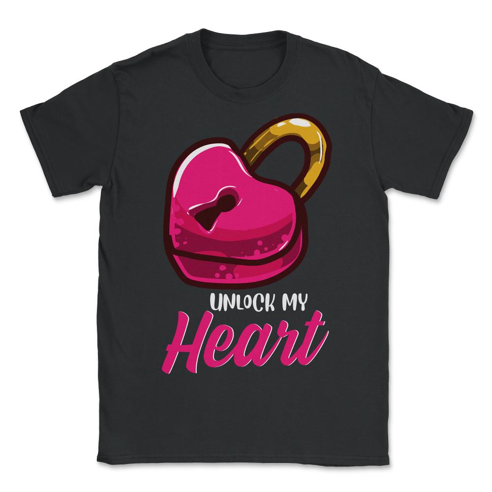 Unlock my Heart Padlock Funny Humor Valentine Couple gift graphic - Unisex T-Shirt - Black