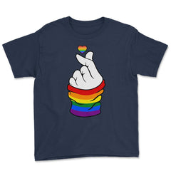 Gay Pride Flag K-Pop Love Hand Gift design Youth Tee - Navy
