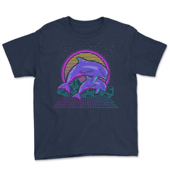 Dolphins Vaporwave Style Art Aesthetic 80’s & 90’s design Youth Tee - Navy