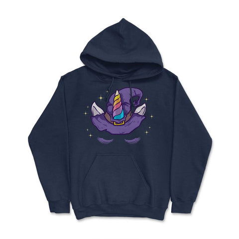 Unicorn Face with Long Lashes Witch Hat Characters Hoodie - Navy