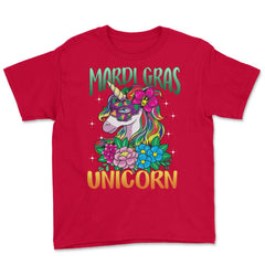 Mardi Gras Unicorn with Masquerade Mask Funny product Youth Tee - Red