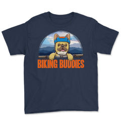 Biking Buddies Pug Cute Funny Biker Pug graphic Youth Tee - Navy