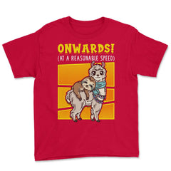 Onwards! At A Reasonable Speed Sloth Riding Alpaca Llama print Youth - Red