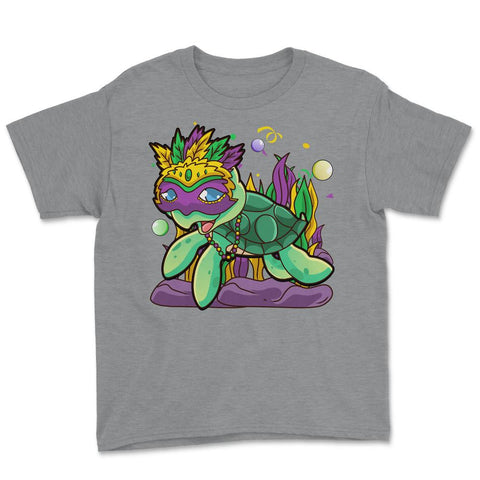 Mardi Gras Turtle with beads & mask Funny Gift product Youth Tee - Grey Heather