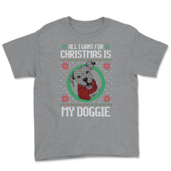 All I want for XMAS is my Doggie Funny T-Shirt Tee Gift Youth Tee - Grey Heather