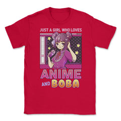 Just A Girl Who Loves Anime And Boba Gift Bubble Tea Gift graphic - Red