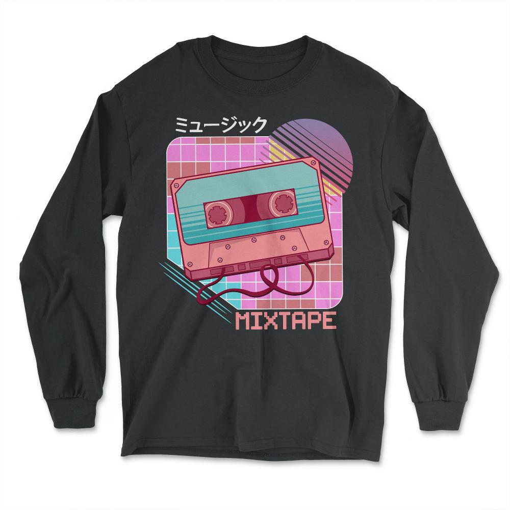 Mixtape Japanese Aesthetic Cassette Vaporwave 80’s & 90’s design - Long Sleeve T-Shirt - Black